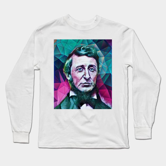 Henry David Thoreau Snow Portrait | Henry David Thoreau Artwork 8 Long Sleeve T-Shirt by JustLit